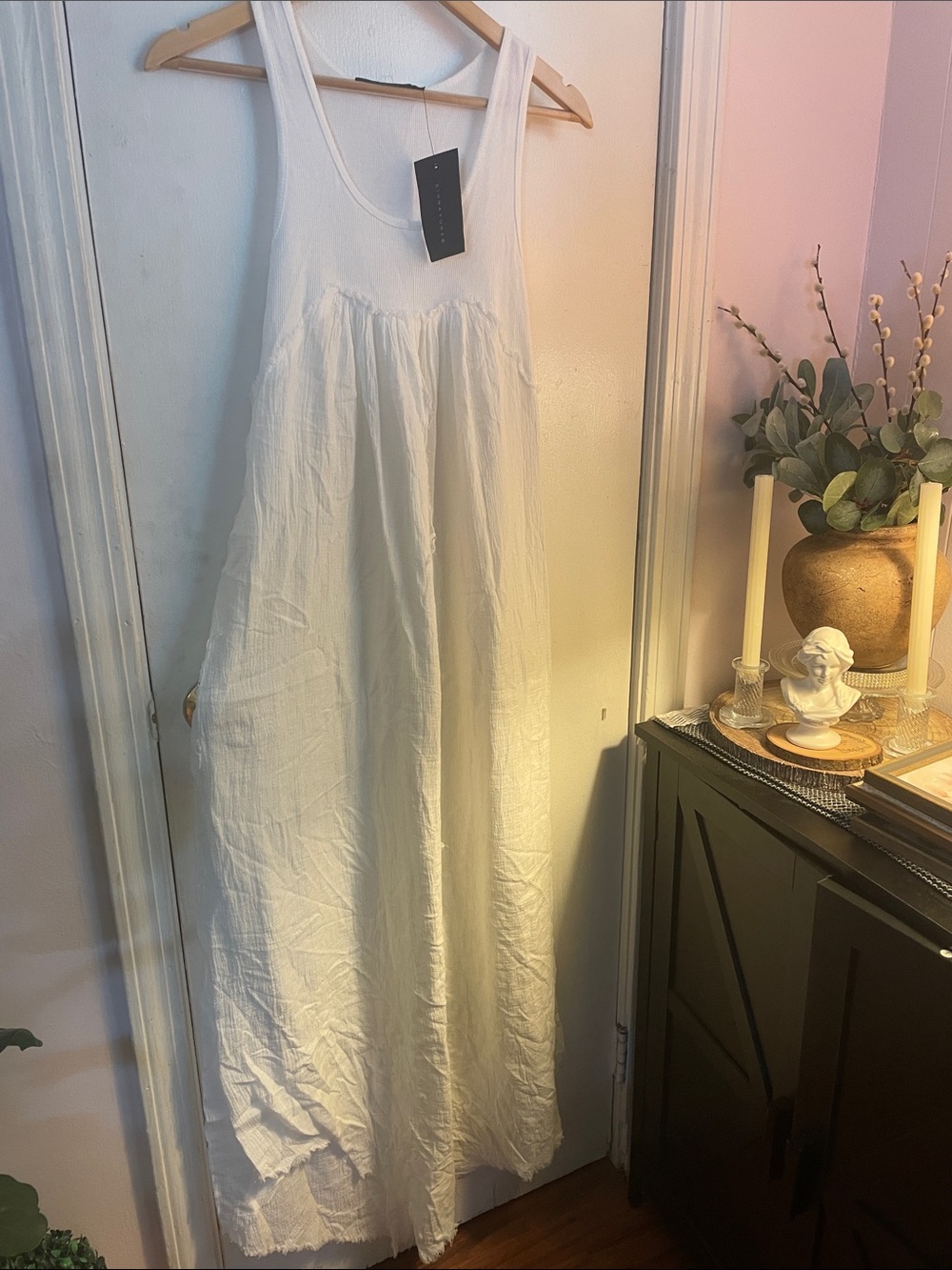 Signature8 White Asymmetrical Maxi Dress with Gathered Bodice